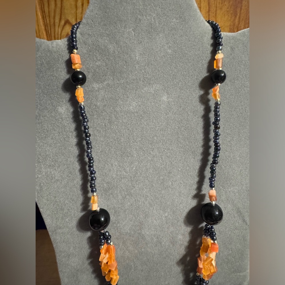 Cornelian Agate Black Beaded Statement Necklace - image 4
